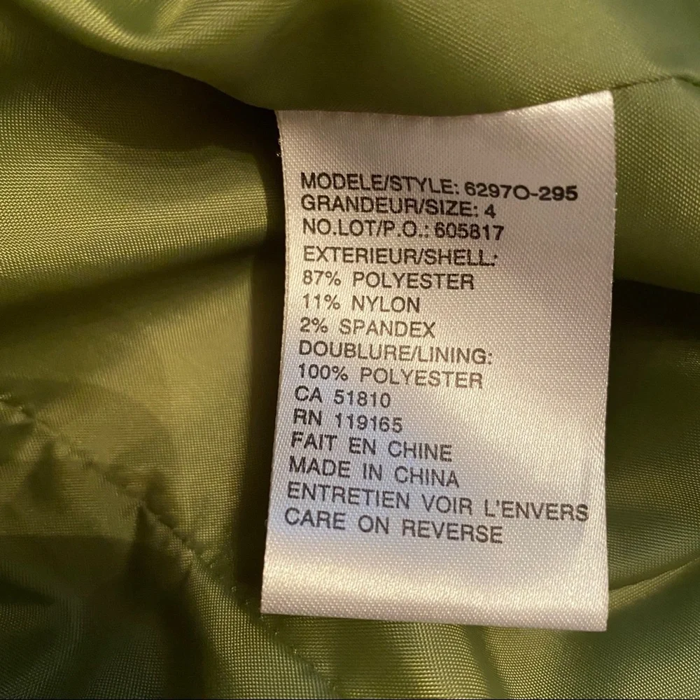 TRIBAL JACKET ZIP GREEN LONG SLEEVE ZIP FRONT MANDARIN COLLAR POCKETS SIZE 4